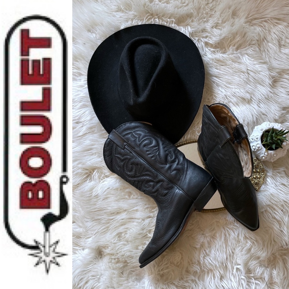 EUC BOULET 🇨🇦 Black leather western cowboy boots, 8.5 men’s